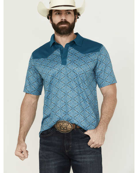 RANK 45® Men's Cameron Color Block Short Sleeve Polo Shirt , Teal, hi-res