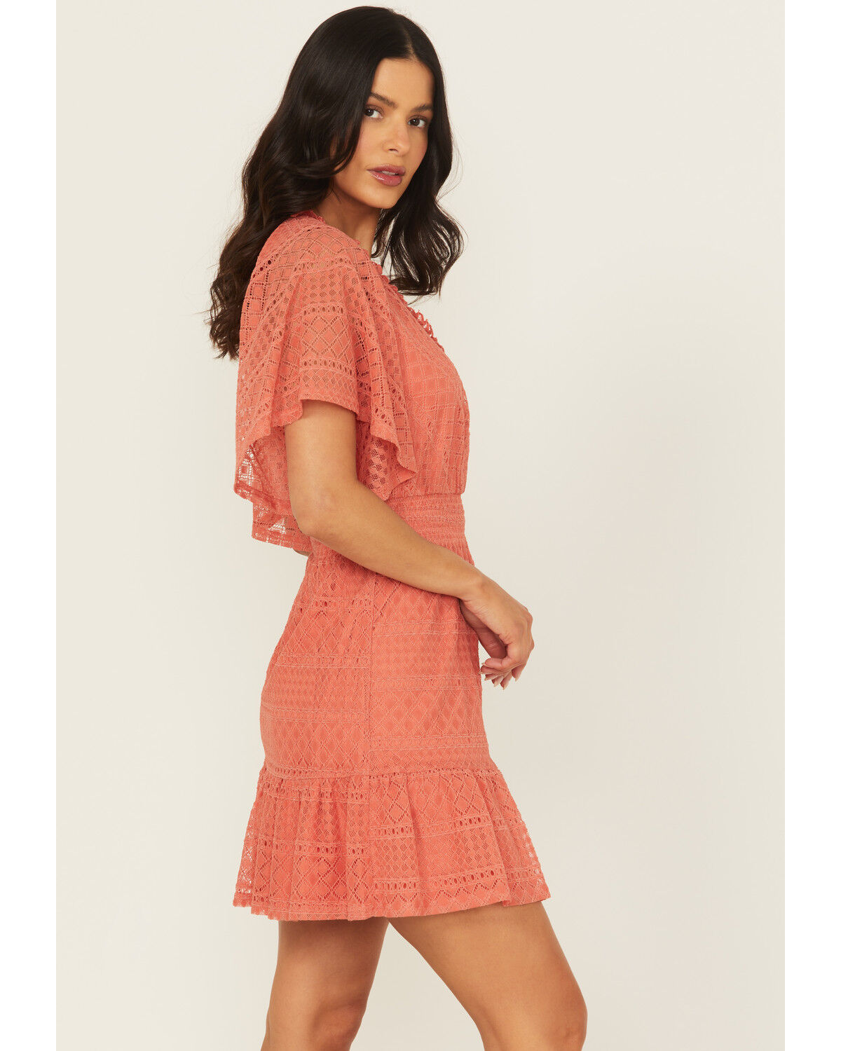 Image #2 - Shyanne Women's Faux Wrap Lace Mini Dress, Dark Pink, hi-res
