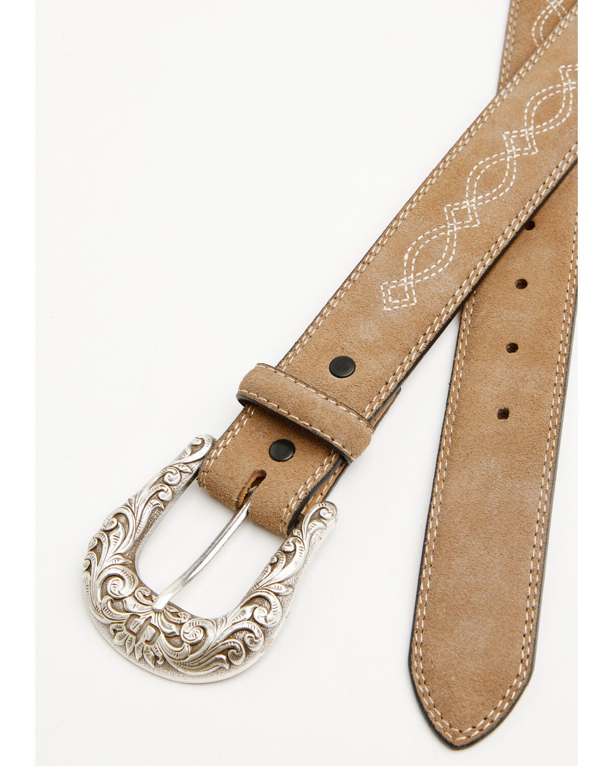 Image #2 - Stetson Women's Boot Stitch Suede Leather Belt, Taupe, hi-res