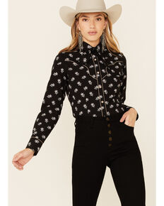 Rock & Roll Denim Women's All-Over Floral Print Long Sleeve Snap Western Core Shirt , Black, hi-res