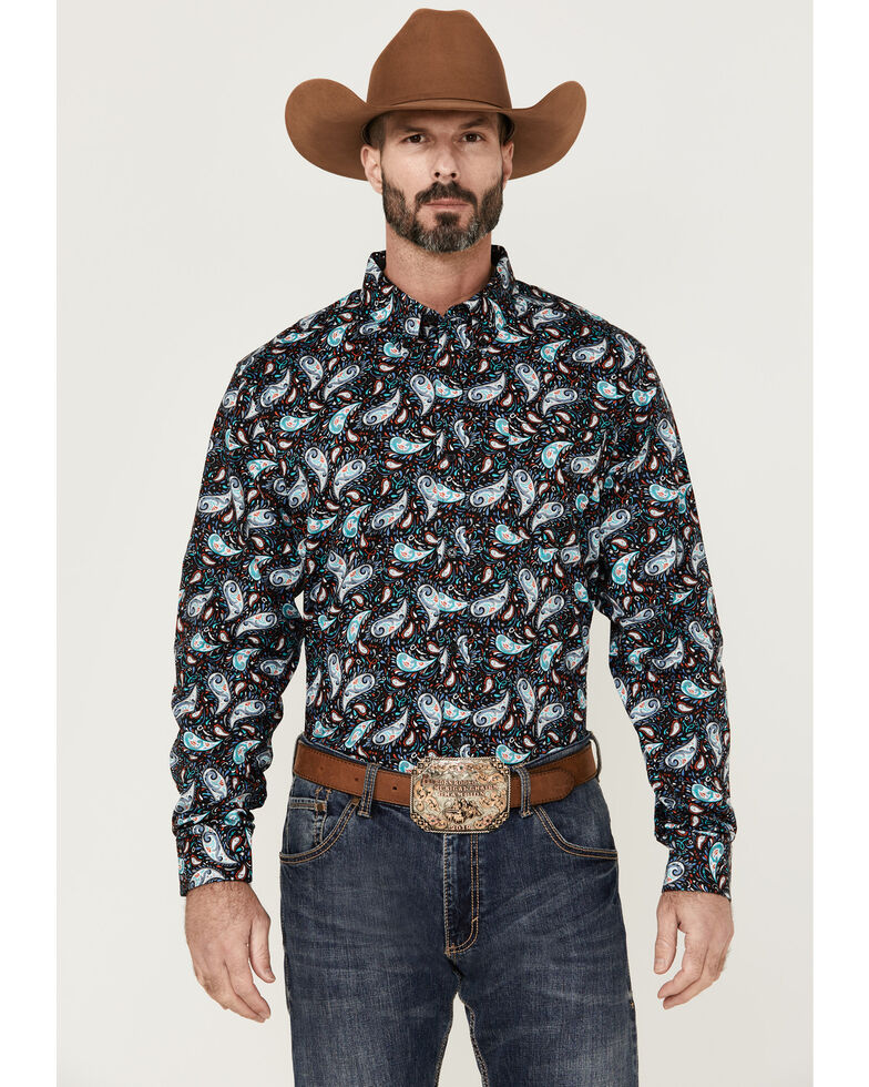 Rank 45 Men's Rodeo Large Paisley Print Long Sleeve Button-Down Western Shirt , Blue, hi-res