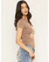 Image #1 - Cleo + Wolf Women's Record Graphic Short Sleeve Graphic Baby Tee, Taupe, hi-res