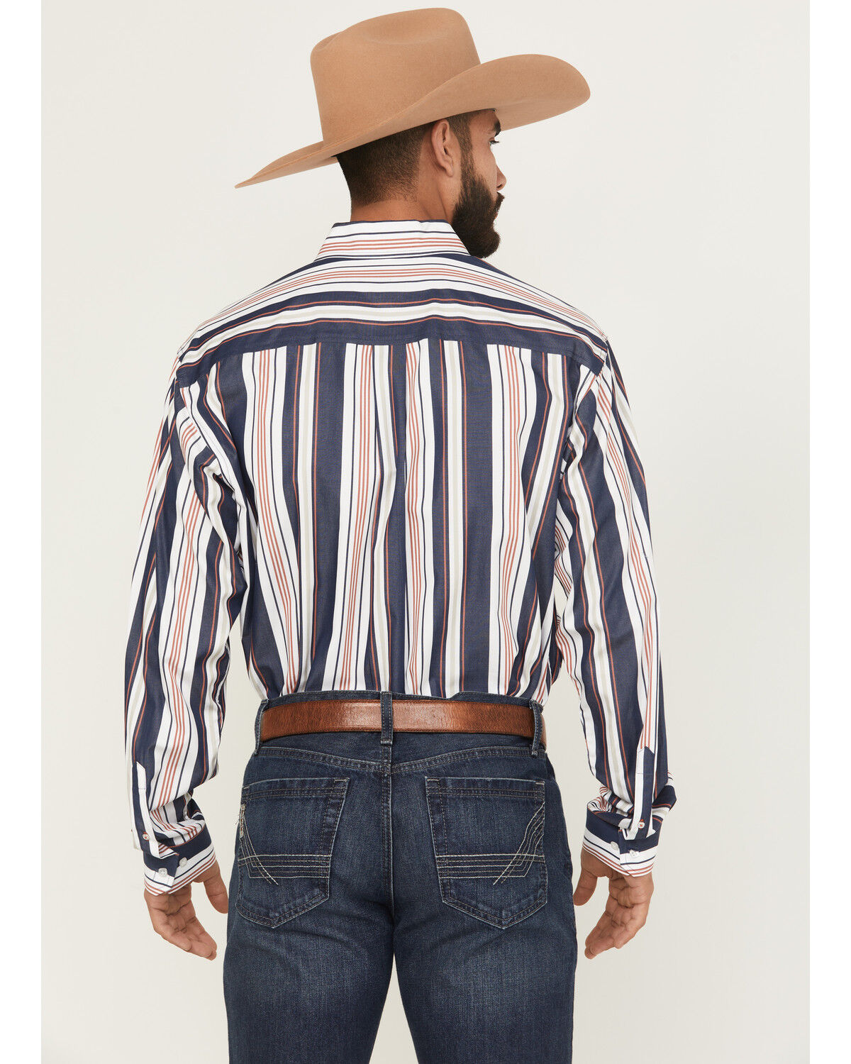 Image #4 - Cinch Men's Striped Long Sleeve Button-Down Western Shirt, Navy, hi-res