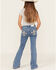Image #1 - Miss Me Girls' Medium Wash Fleur de Lis Pocket Flare Stretch Denim Jeans, Blue, hi-res