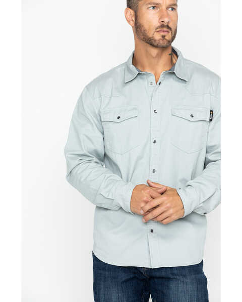 Hawx Men's Grey Twill Snap Western Work Shirt - Big , Light Grey, hi-res