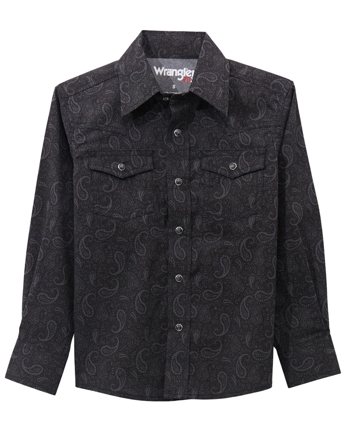 Image #1 - Wrangler 20X Boys' Paisley Print Long Sleeve Snap Stretch Western Shirt, Black, hi-res