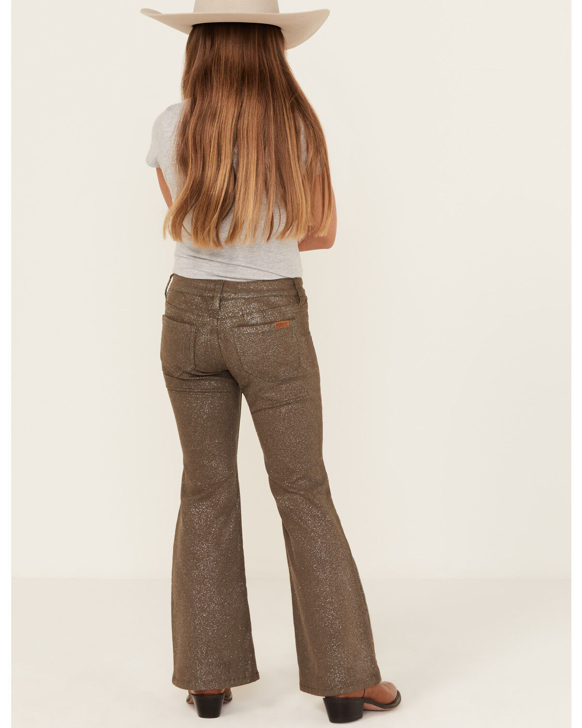 Image #3 - Rock & Roll Denim Girls' Glitter Stretch Flare Jeans, Silver, hi-res