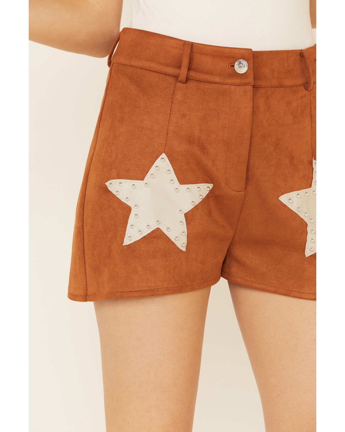 Image #3 - Saints & Hearts Women's Tan Faux Suede Star Shorts, Tan, hi-res
