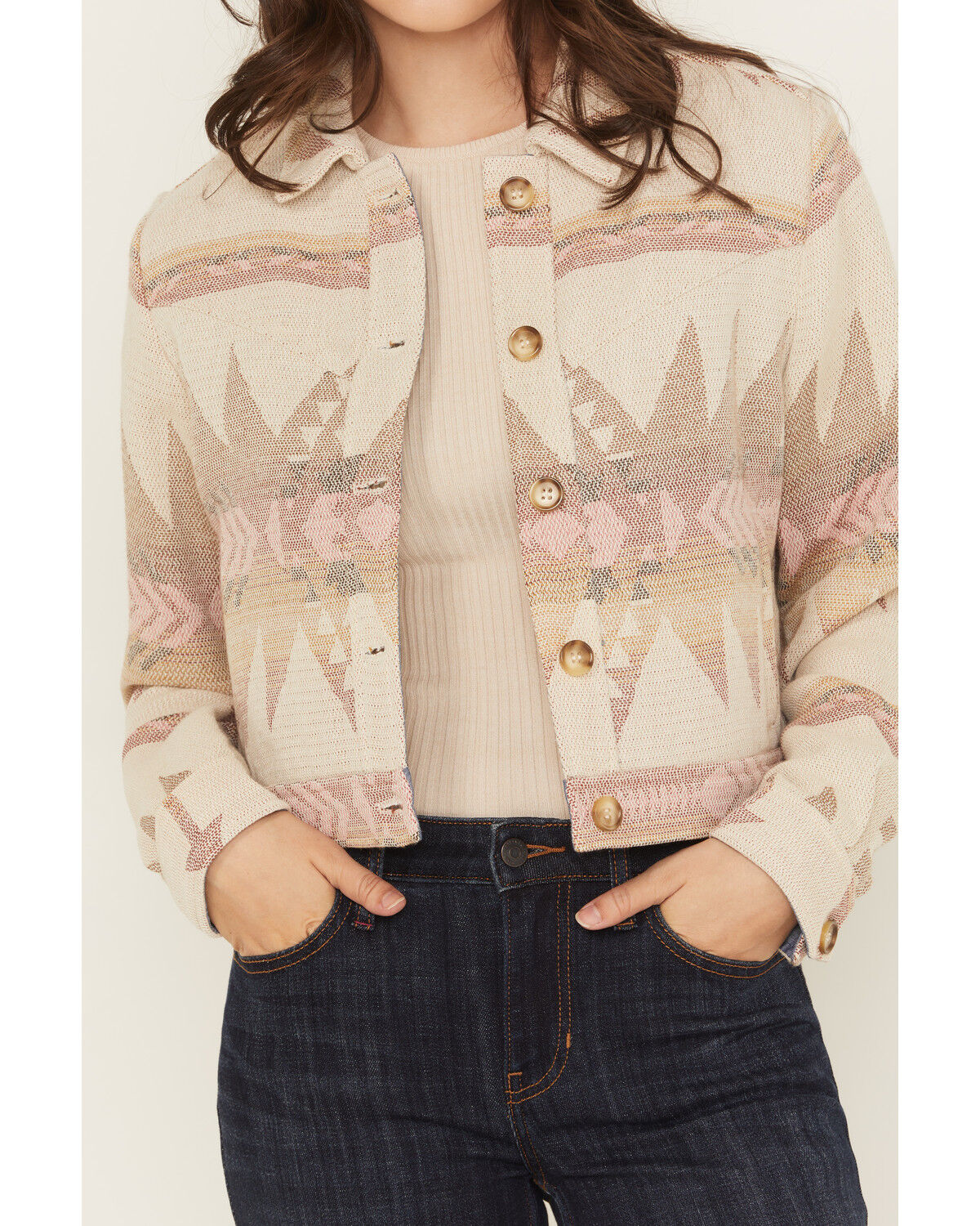 Image #3 - Idyllwind Women's Mercer Southwestern Print Cropped Shacket, Nude, hi-res