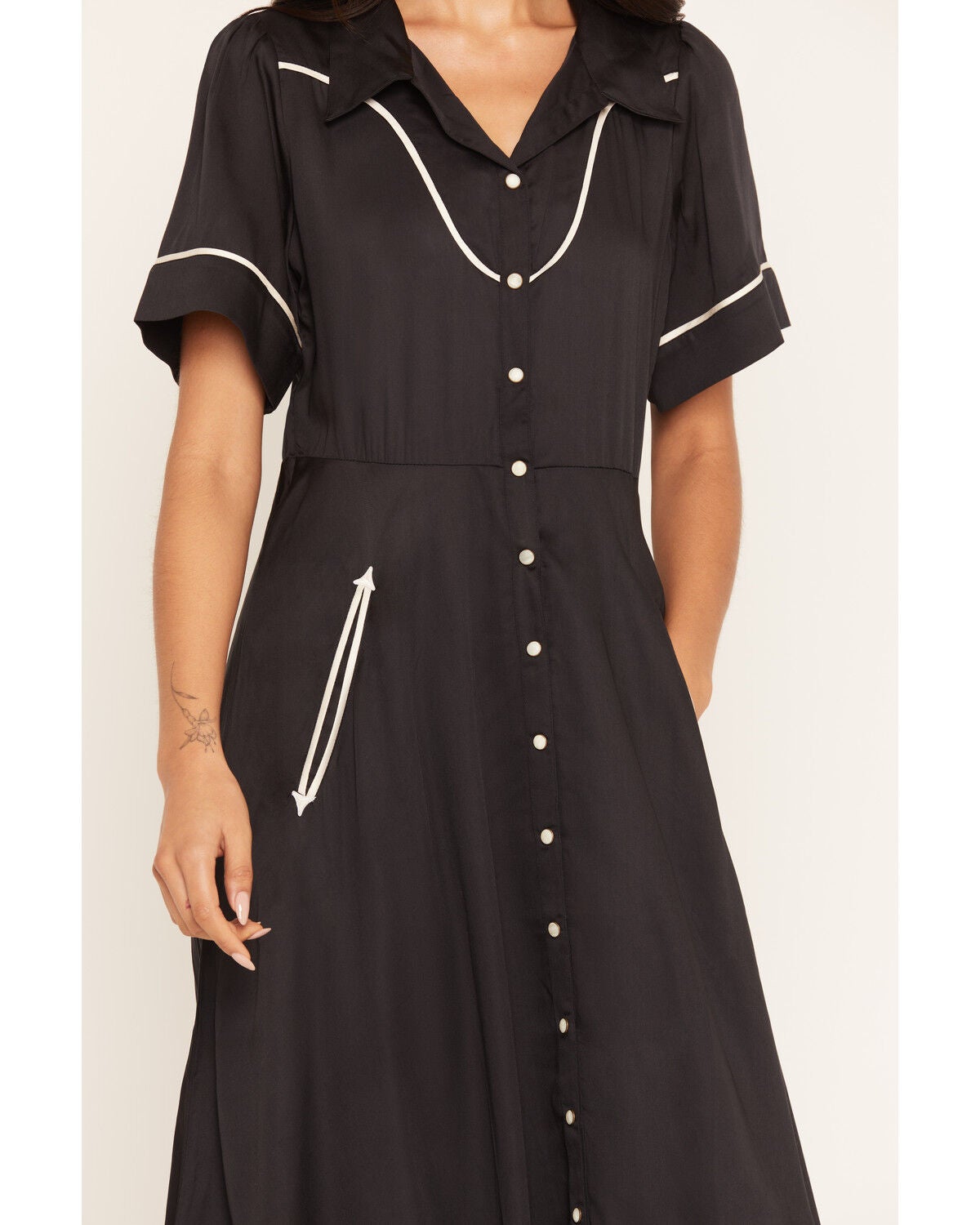 Image #3 - Sendero Provisions Women's La Dahlia Short Sleeve Snap Midi Dress, Black, hi-res