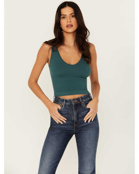 Free People Women's Solid Rib Brami Top, Forest Green, hi-res