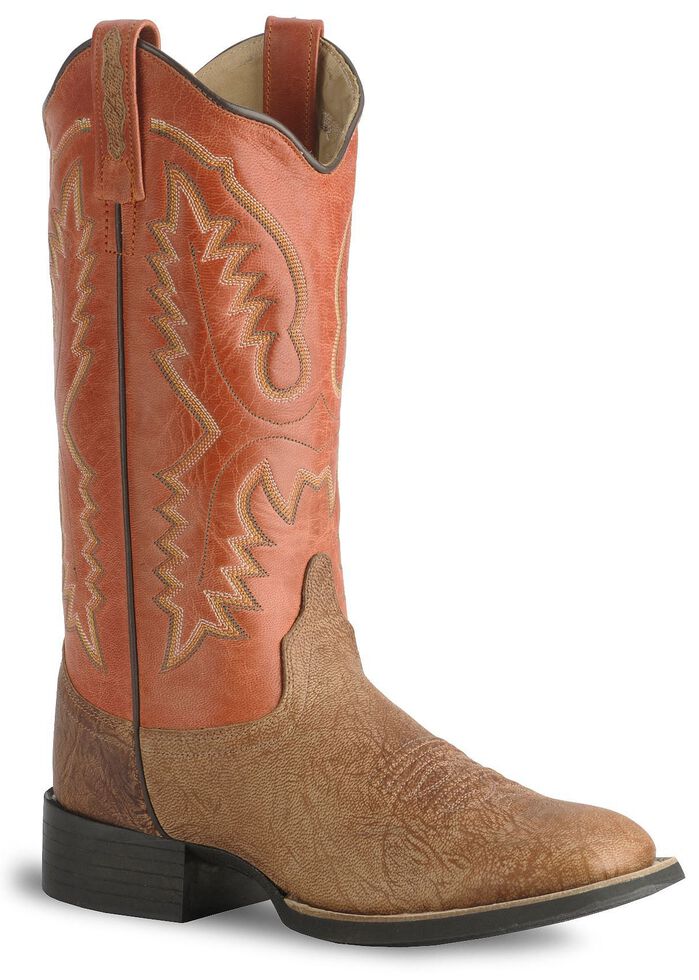 Old West Tan Vintage Cowgirl Boot - Wide Square Toe, Tan, hi-res