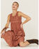 Image #2 - Cleo + Wolf Women's Textured Floral Midi Dress, Brick Red, hi-res
