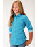 Amarillo Girls' Geo Core Long Sleeve Western Shirt , Turquoise, hi-res