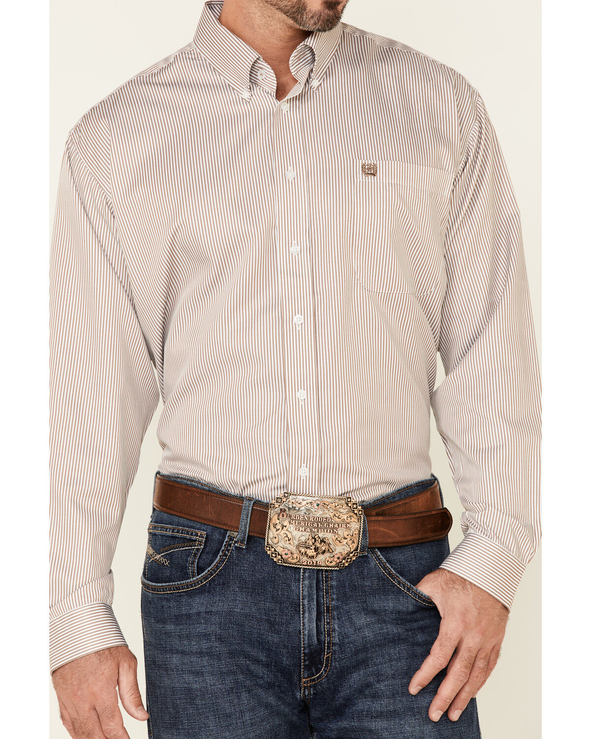 Cinch Western Shirt Mens Long Sleeve Stripe Button Khaki MTW1104731
