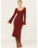 Image #1 - Revel Women's Solid Bell Sleeve Sweater Midi Dress, Rust Copper, hi-res