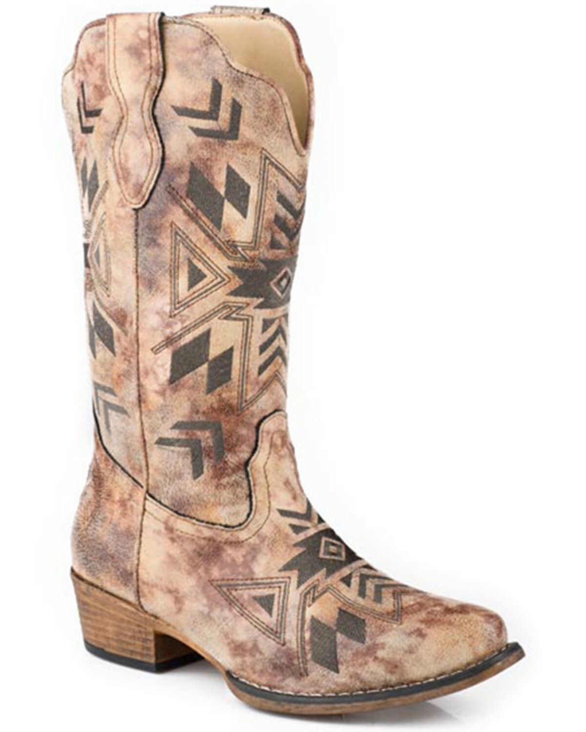 Image #1 - Roper Women's Riley Southwestern Western Boots - Snip Toe, Tan, hi-res