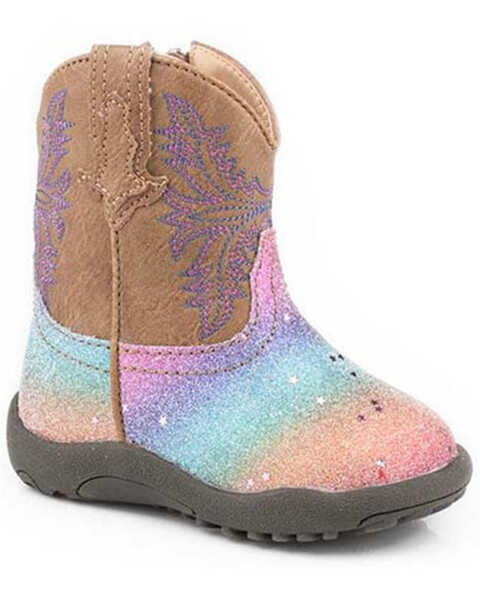 Image #1 - Roper Infant Girls' Glitter Rainbow Poppet Boots - Round Toe, Tan, hi-res