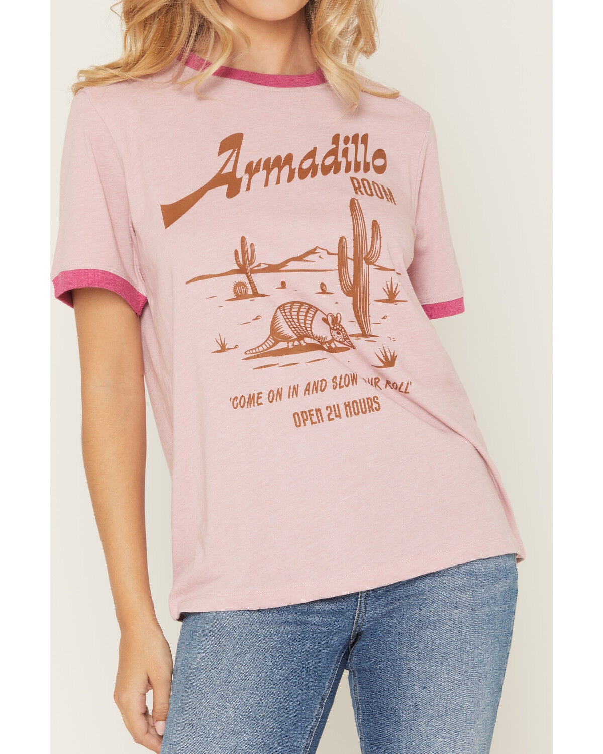 Image #6 - Idyllwind Women's Armadillo Short Sleeve Graphic Ringer Tee, Dark Pink, hi-res