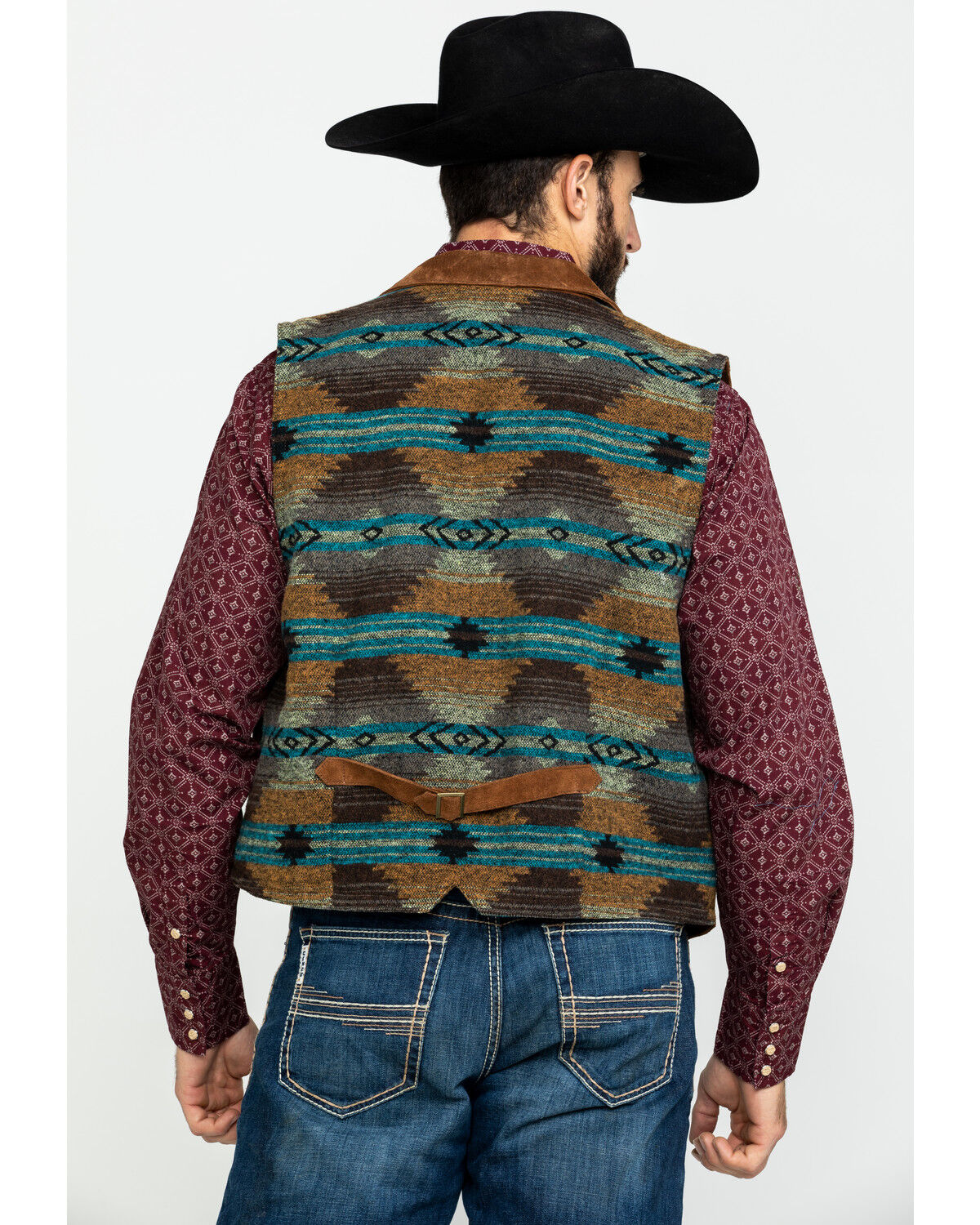 Image #2 - Scully Leatherwear Men's Southwestern Knit Back Suede Vest, Brown, hi-res