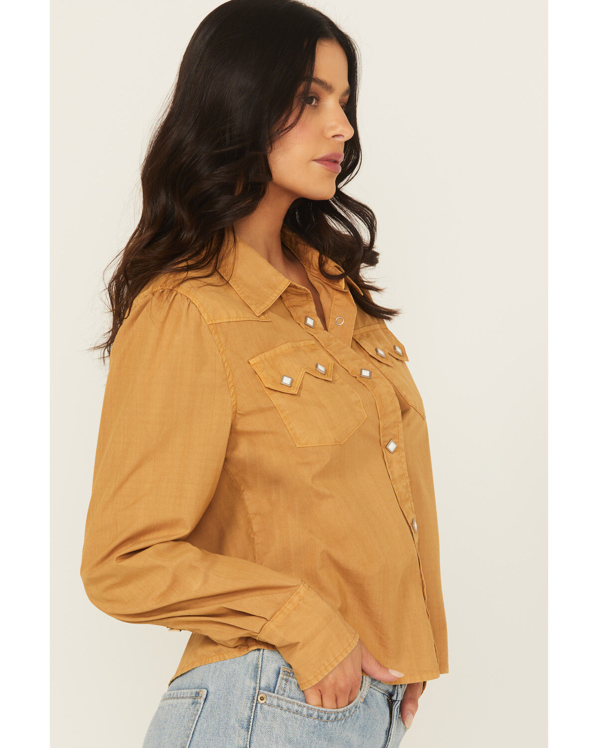 Image #2 - Kimes Ranch Women's Annie Long Sleeve Snap Cropped Western Shirt, Mustard, hi-res