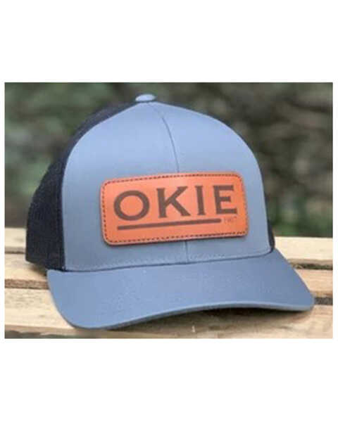 Okie Men's Grey & Black Skeeter Leather Logo Patch Mesh-Back Trucker Cap , Grey, hi-res