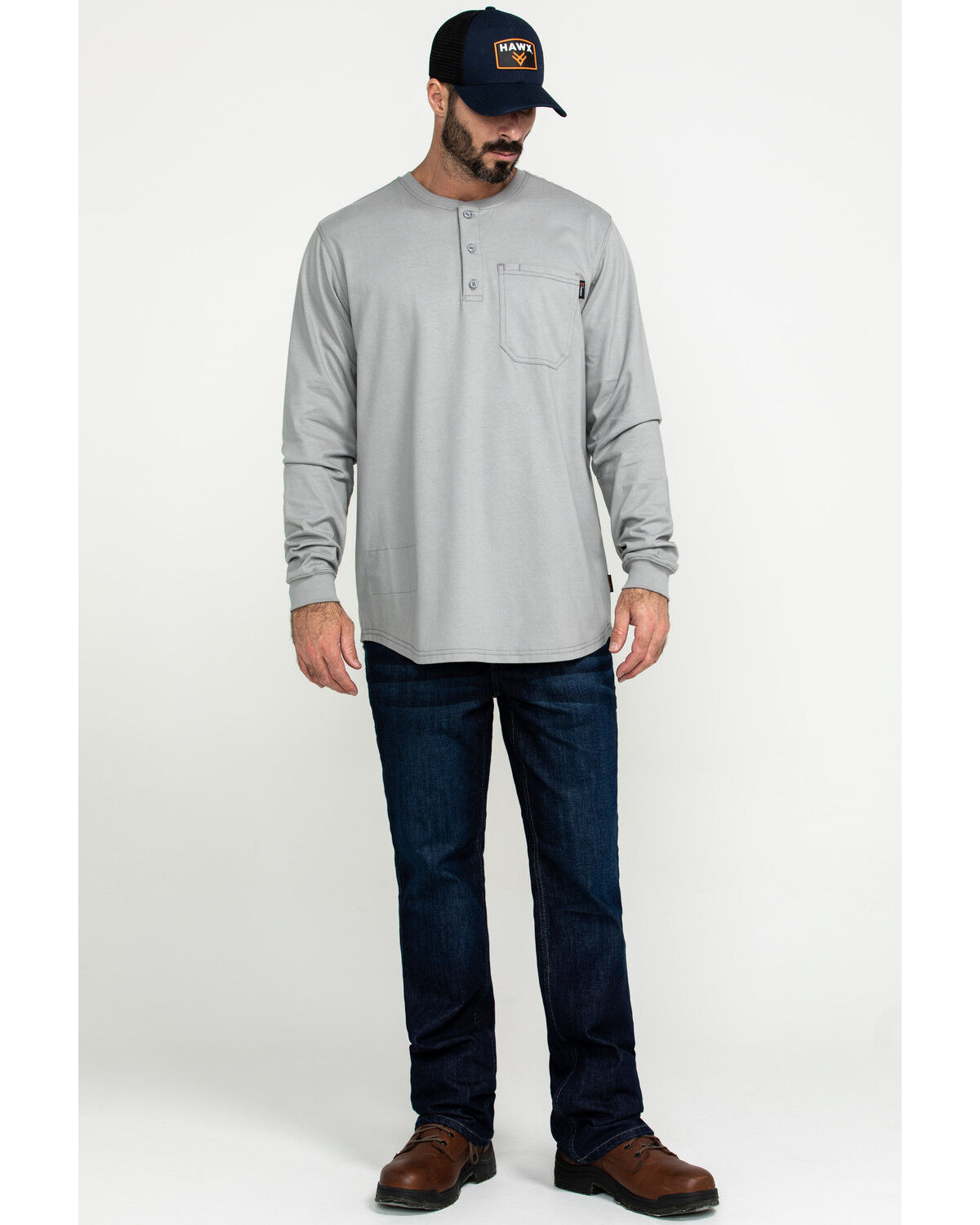 Image #6 - Hawx Men's Men's FR Pocket Henley Long Sleeve Work Shirt, Silver, hi-res