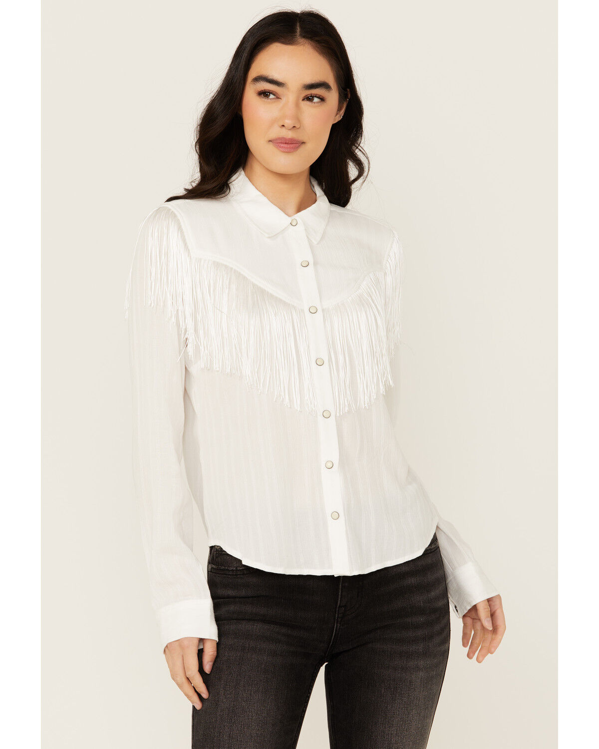 Image #2 - Idyllwind Women's Fringe Long Sleeve Snap Western Shirt, White, hi-res