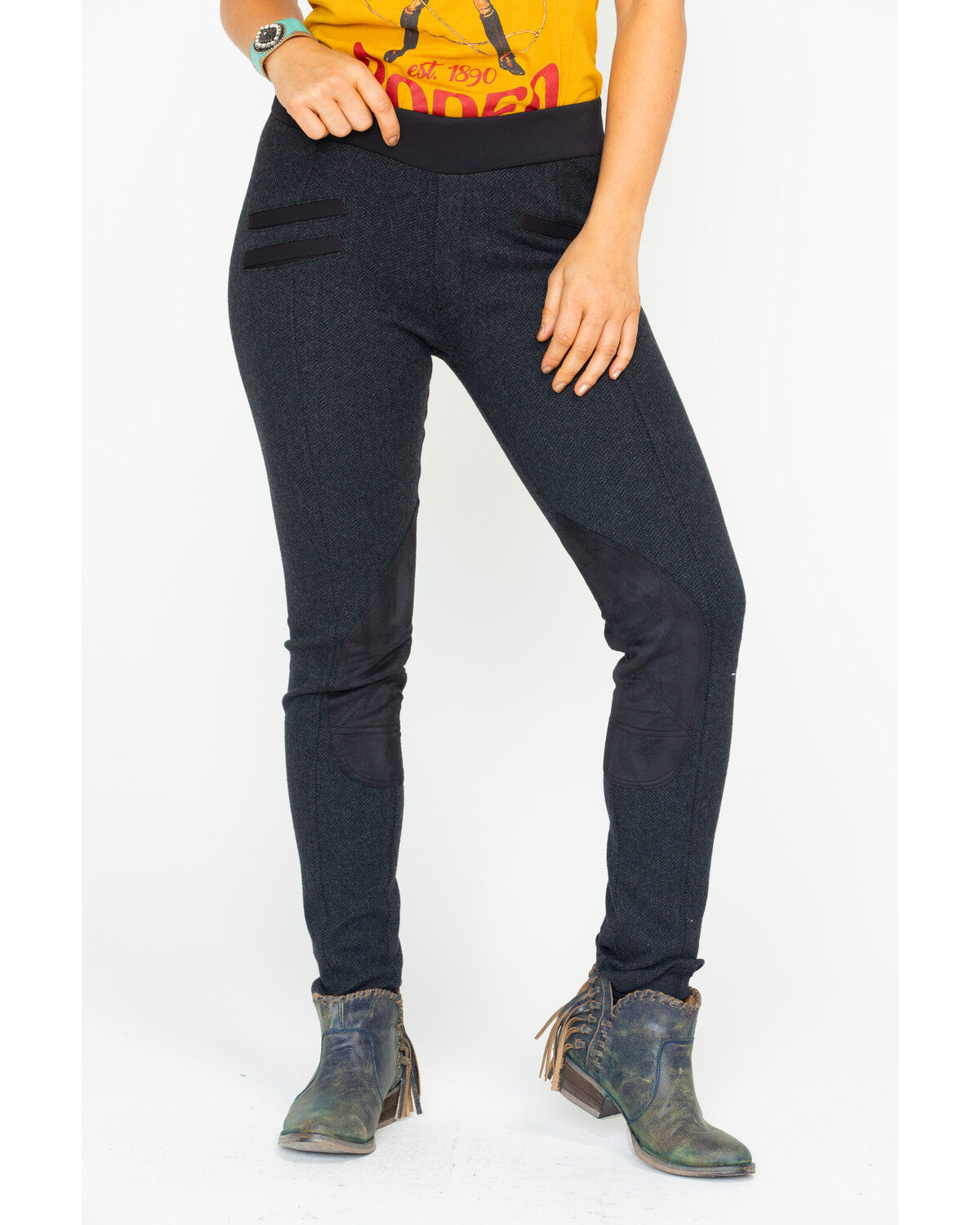 Image #1 - Tasha Polizzi Women's Herringbone Equestrian Pants, Black, hi-res