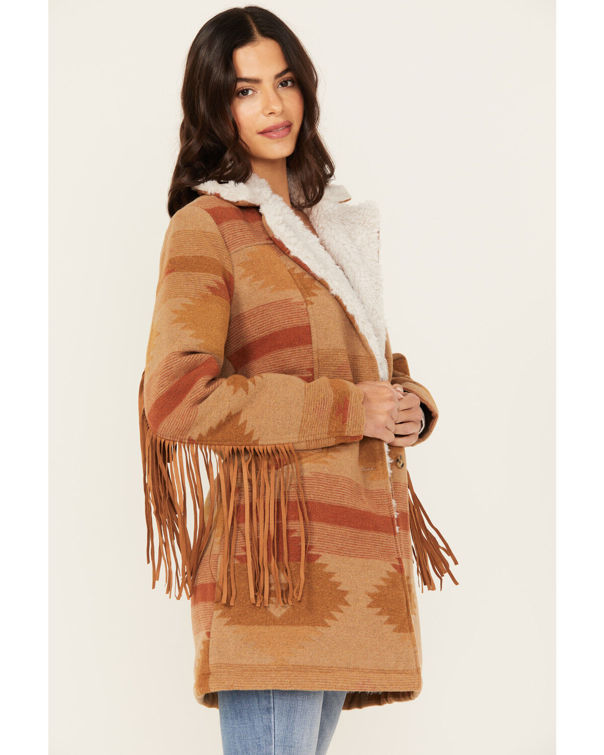 Image #2 - Idyllwind Women's Nettie Sherpa Collar Tonal Blanket Coat, Medium Brown, hi-res