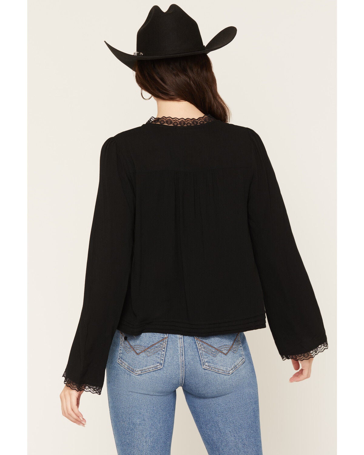 Image #4 - Lovestitch Women's Long Sleeve Lace Trim Top, Black, hi-res