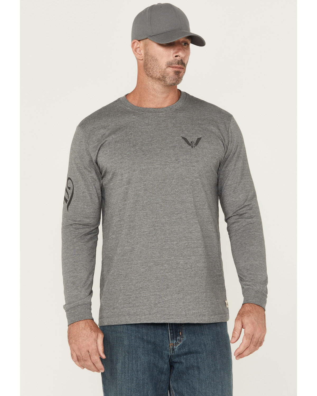 Image #1 - Thorogood Men's Wheel Script Logo Long Sleeve Graphic T-Shirt, Heather Grey, hi-res