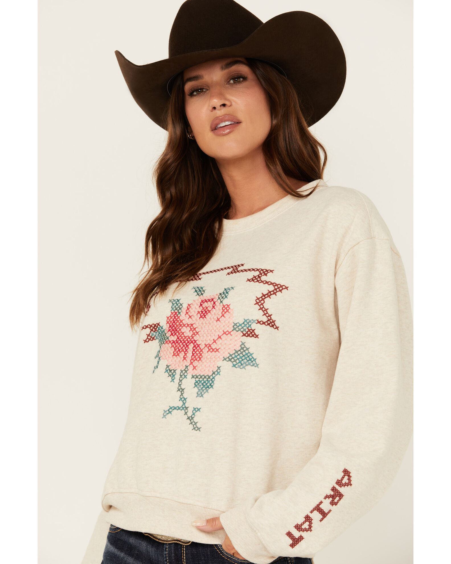 Product Name Ariat Women s Rose Embroidered Sweater