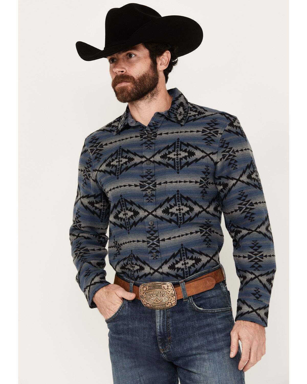 Image #1 - Pendleton Men's Marshall Printed Long Sleeve Button-Down Shirt, Blue, hi-res
