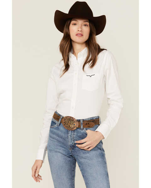 Kimes Ranch Women's Logo Long Sleeve Button-Down Western Shirt , White, hi-res