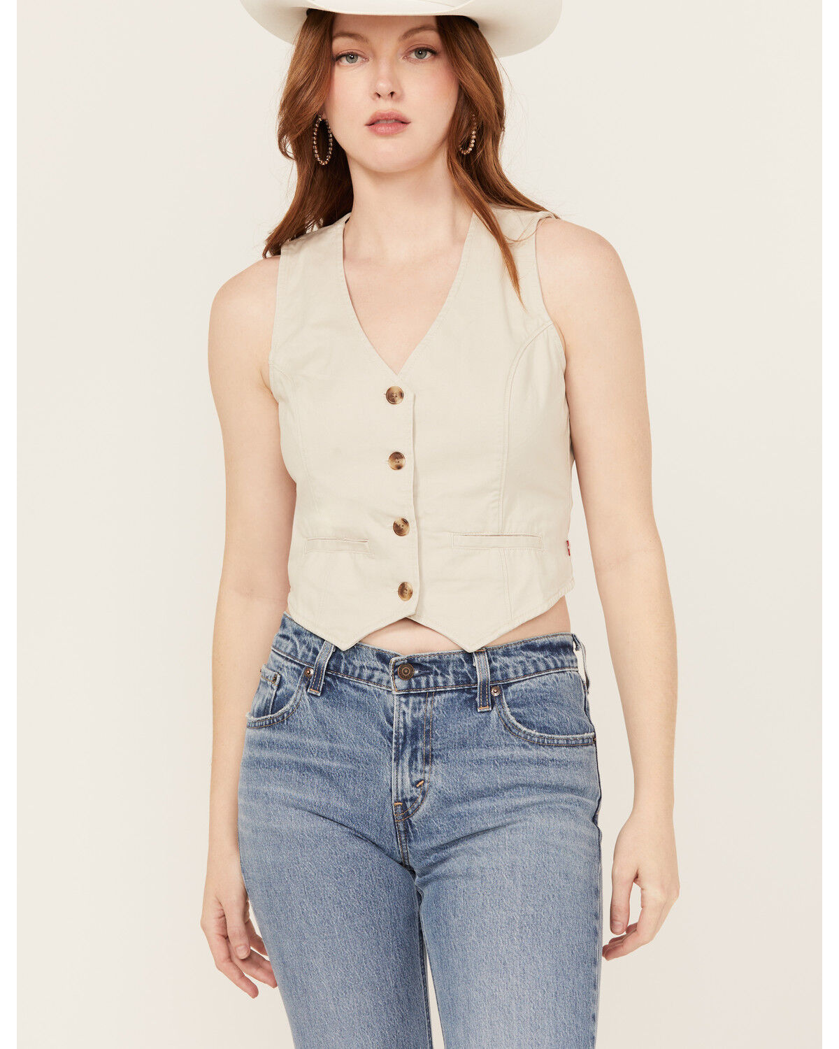 Image #1 - Levi's Women's Jaylah Cropped Vest, Tan, hi-res