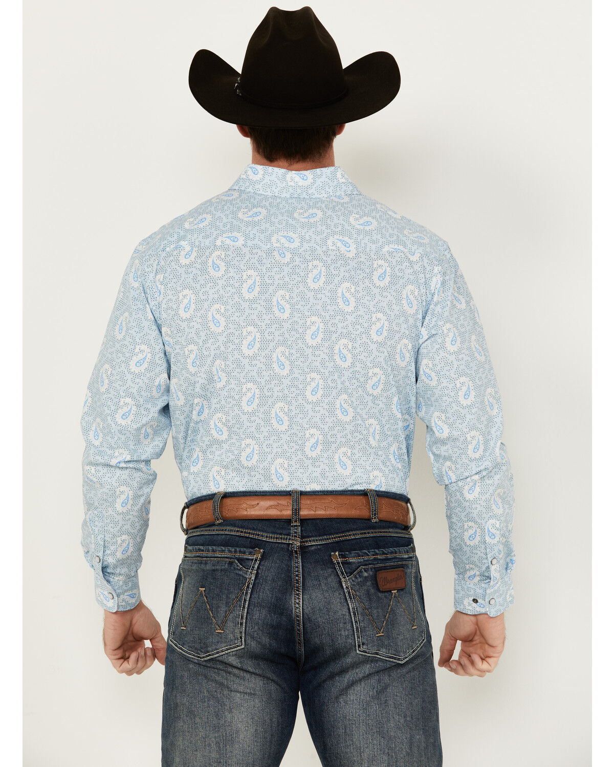 Image #4 - Panhandle Select Men's Paisley Print Long Sleeve Snap Western Shirt - Tall, Light Blue, hi-res