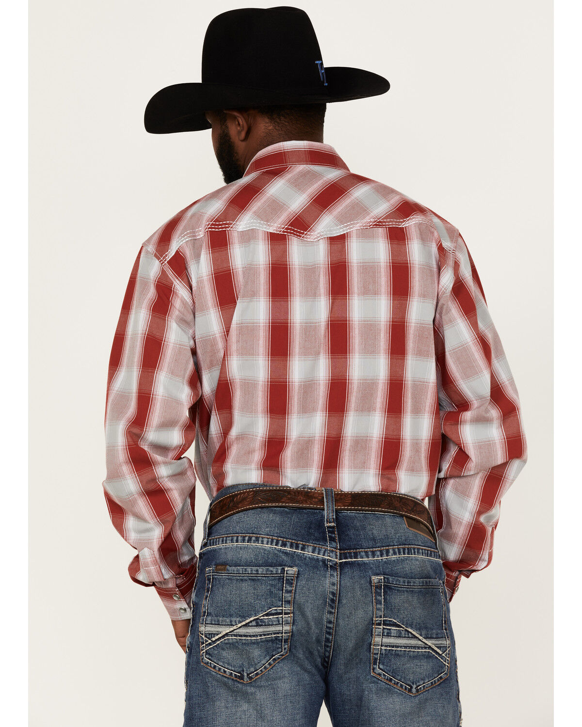 Image #4 - Cowboy Hardware Men's Burgundy Hombre Plaid Long Sleeve Pearl Snap Western Shirt, , hi-res