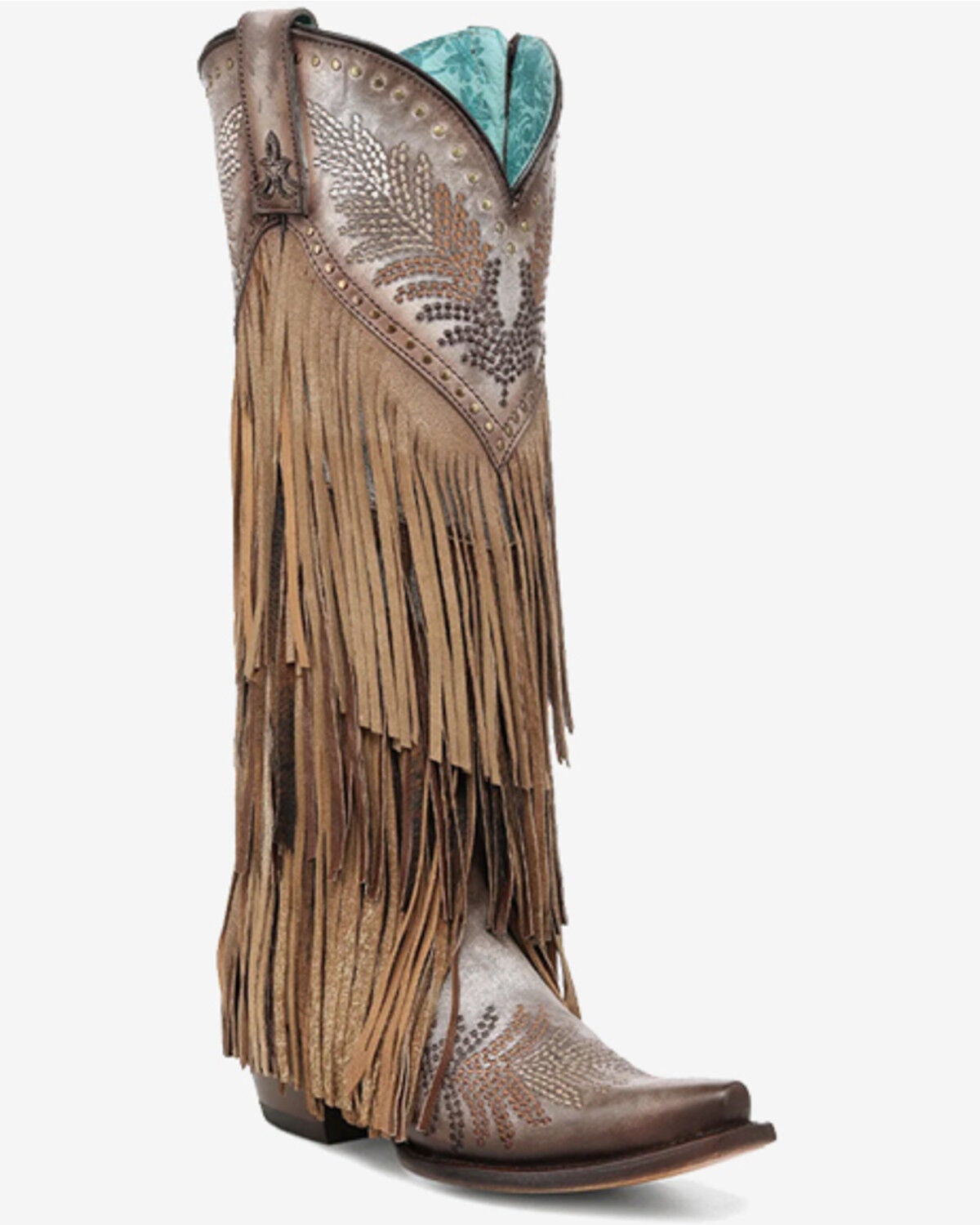 Image #1 - Corral Women's Fringe Studded Western Boots - Snip Toe, Brown, hi-res