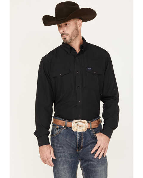 Wrangler Men's Solid Long Sleeve Snap Western Performance Shirt - Tall, Black, hi-res