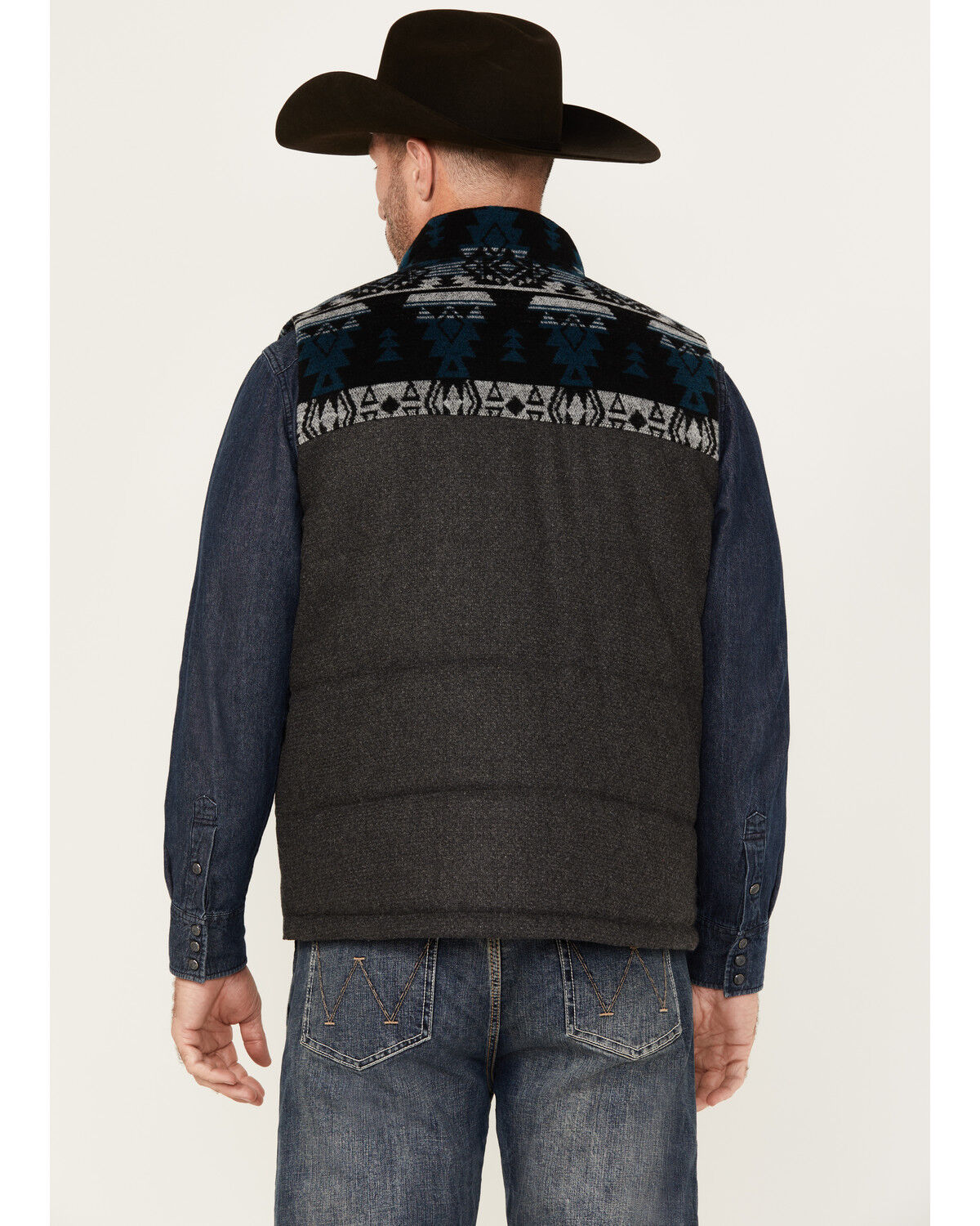 Image #4 - Cody James Men's Southwestern Print Yoke Wool Vest, Black, hi-res