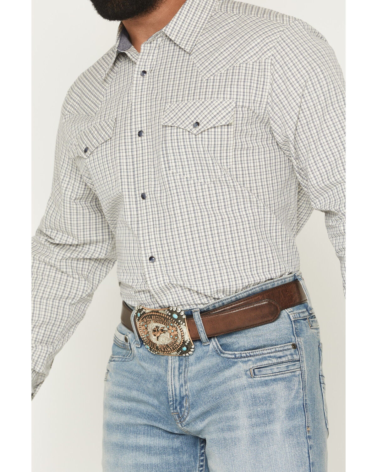 Image #3 - Cody James Men's Carson Plaid Print Long Sleeve Snap Western Shirt, White, hi-res