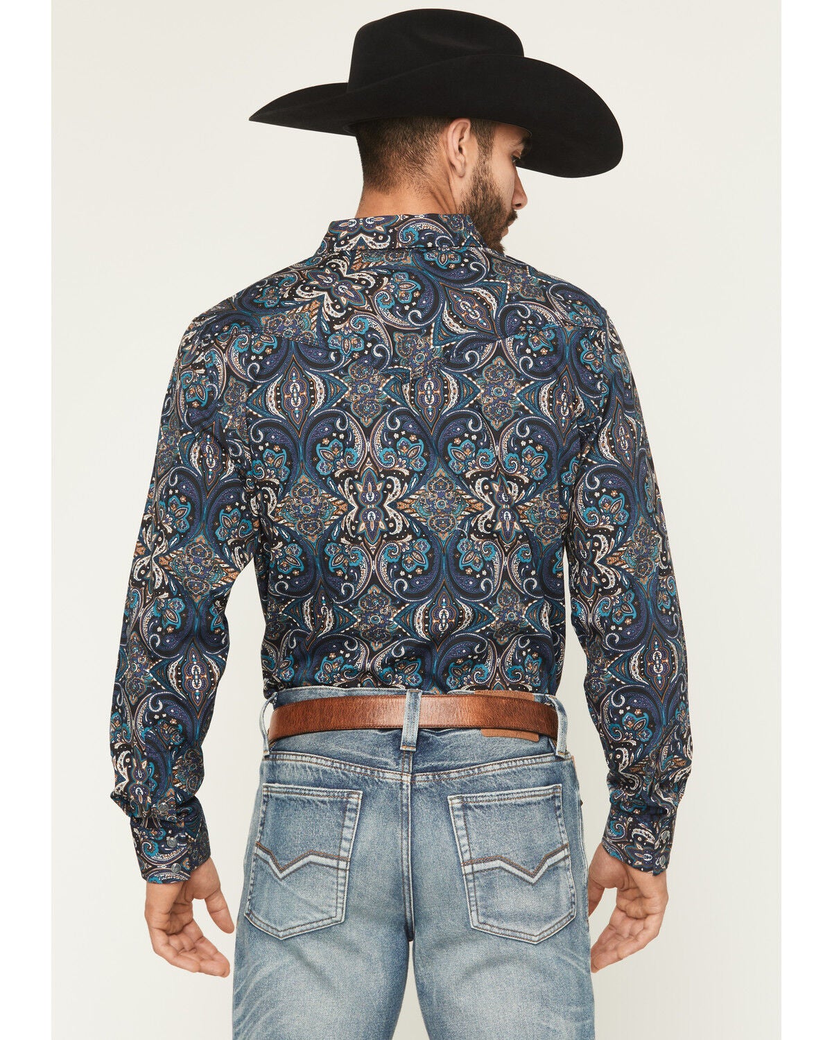 Image #4 - Moonshine Spirit&reg; Men's Show Stopper Floral Print Long Sleeve Snap Western Shirt, Blue, hi-res
