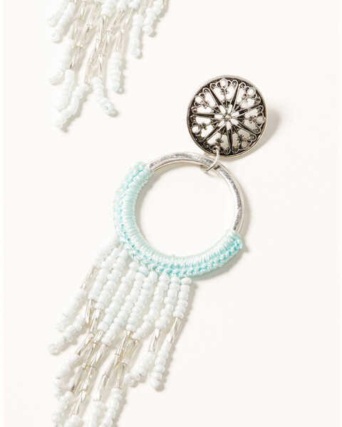 Image #2 - Shyanne Women's Silver & Turquoise Beaded Fringe Statement Earrings, Blue, hi-res