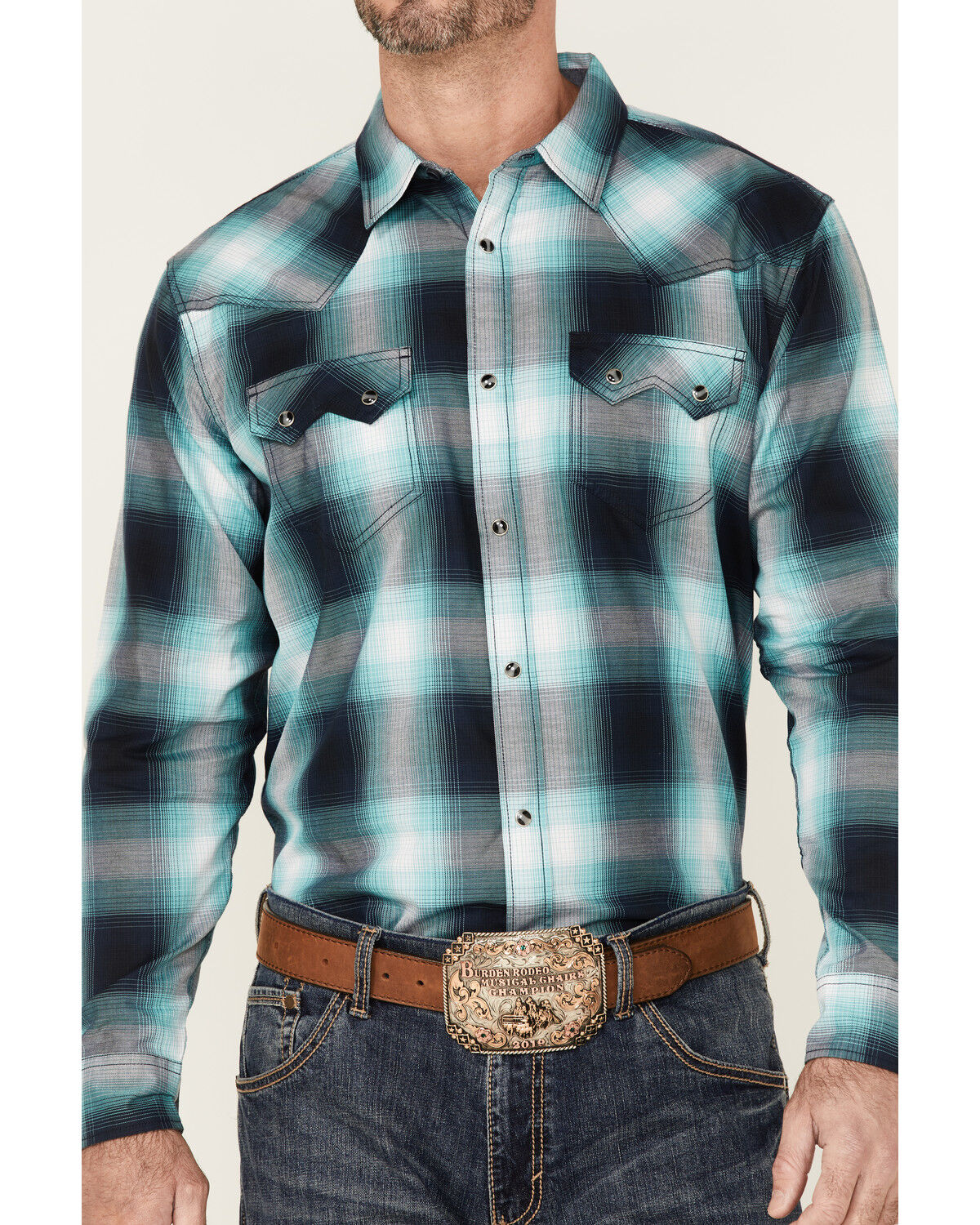 Image #3 - Cody James Men's Gateway Large Plaid Long Sleeve Snap Western Shirt, Navy, hi-res