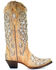 Corral Women's Glitter Floral Inlay Western Boots - Snip Toe, Beige/khaki, hi-res