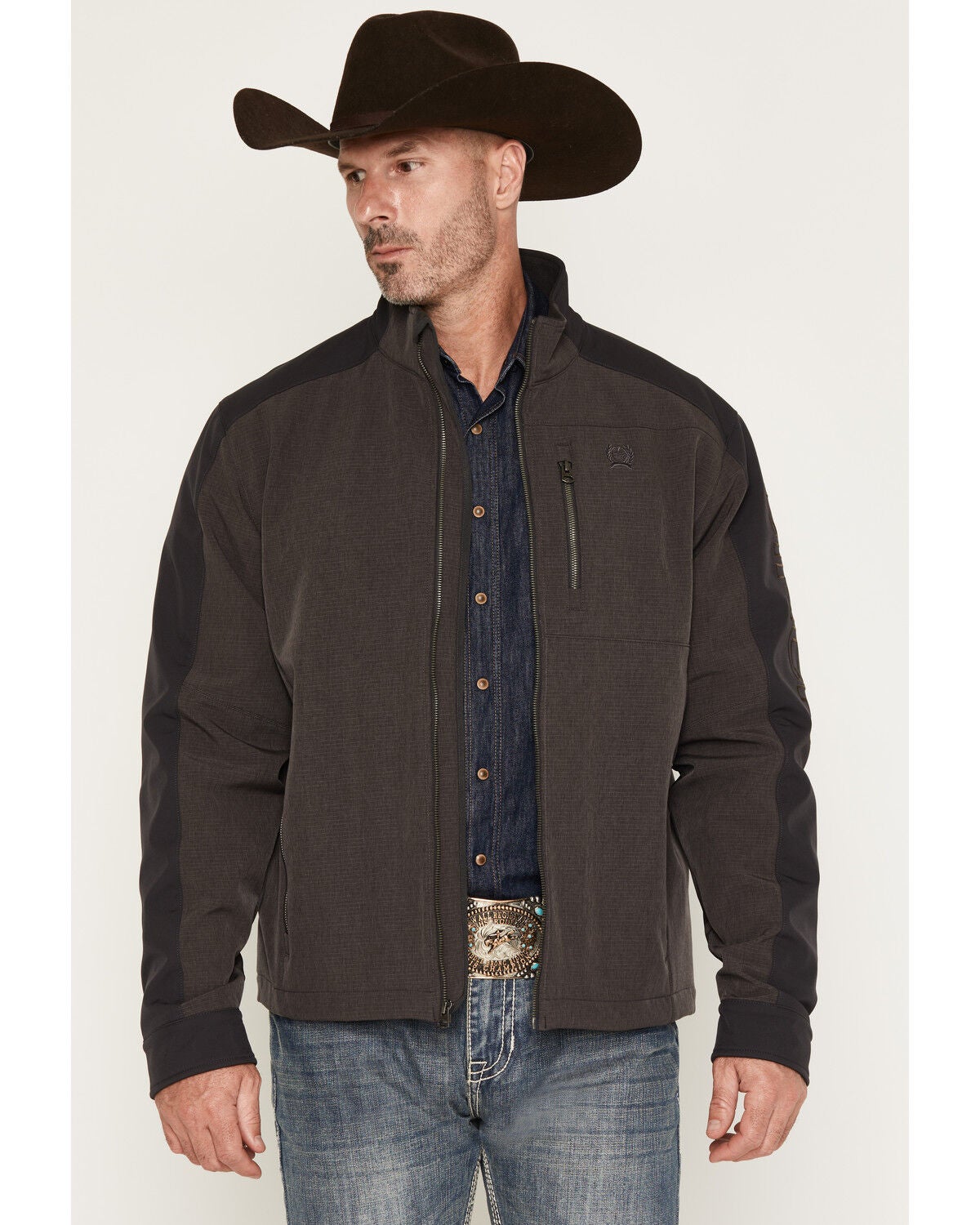 Cinch Men's Bonded Softshell Jacket, Brown, hi-res
