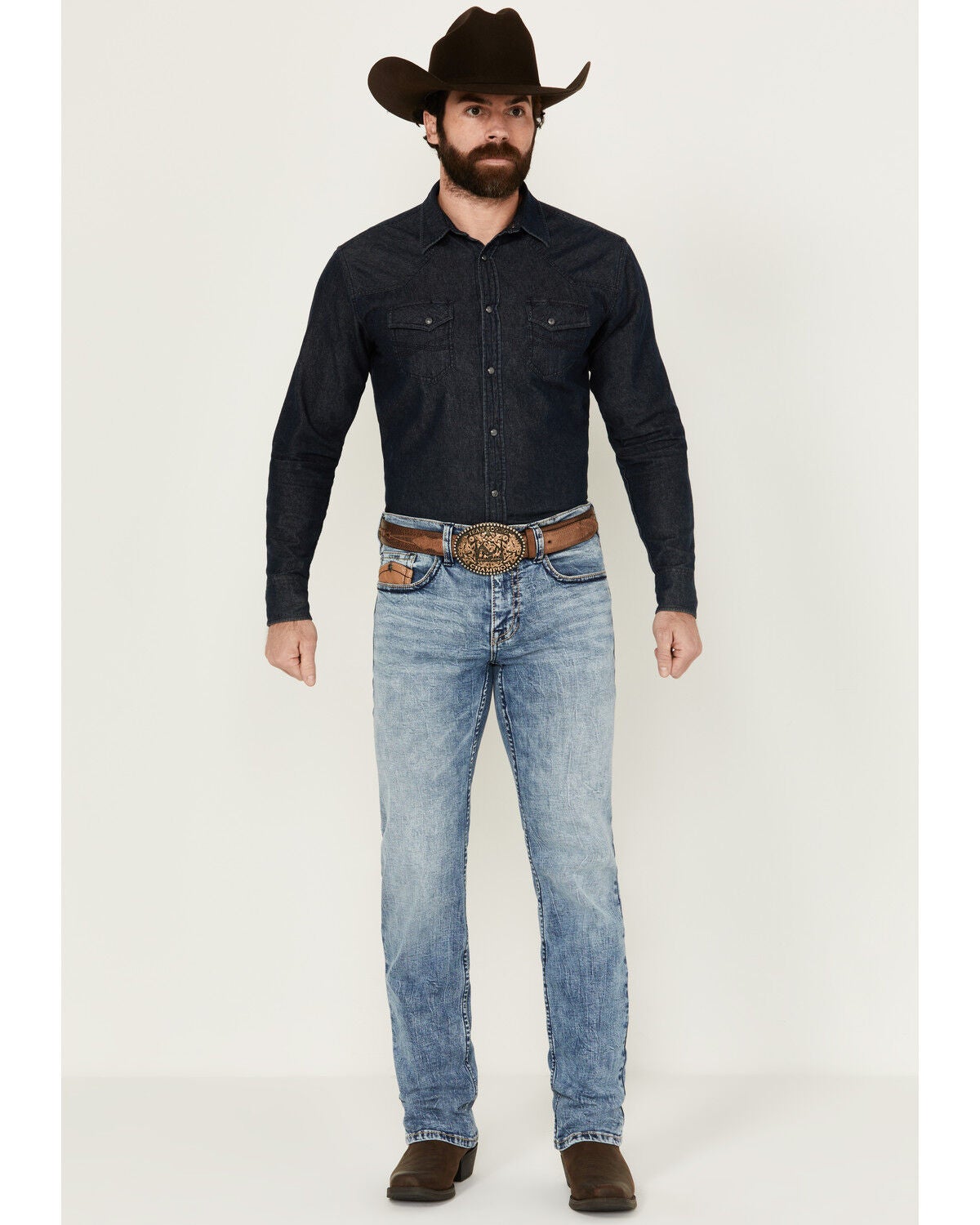 Image #1 - Cody James Men's Clover Leaf Wash Jackson Slim Straight Stretch Denim Jeans, Blue, hi-res