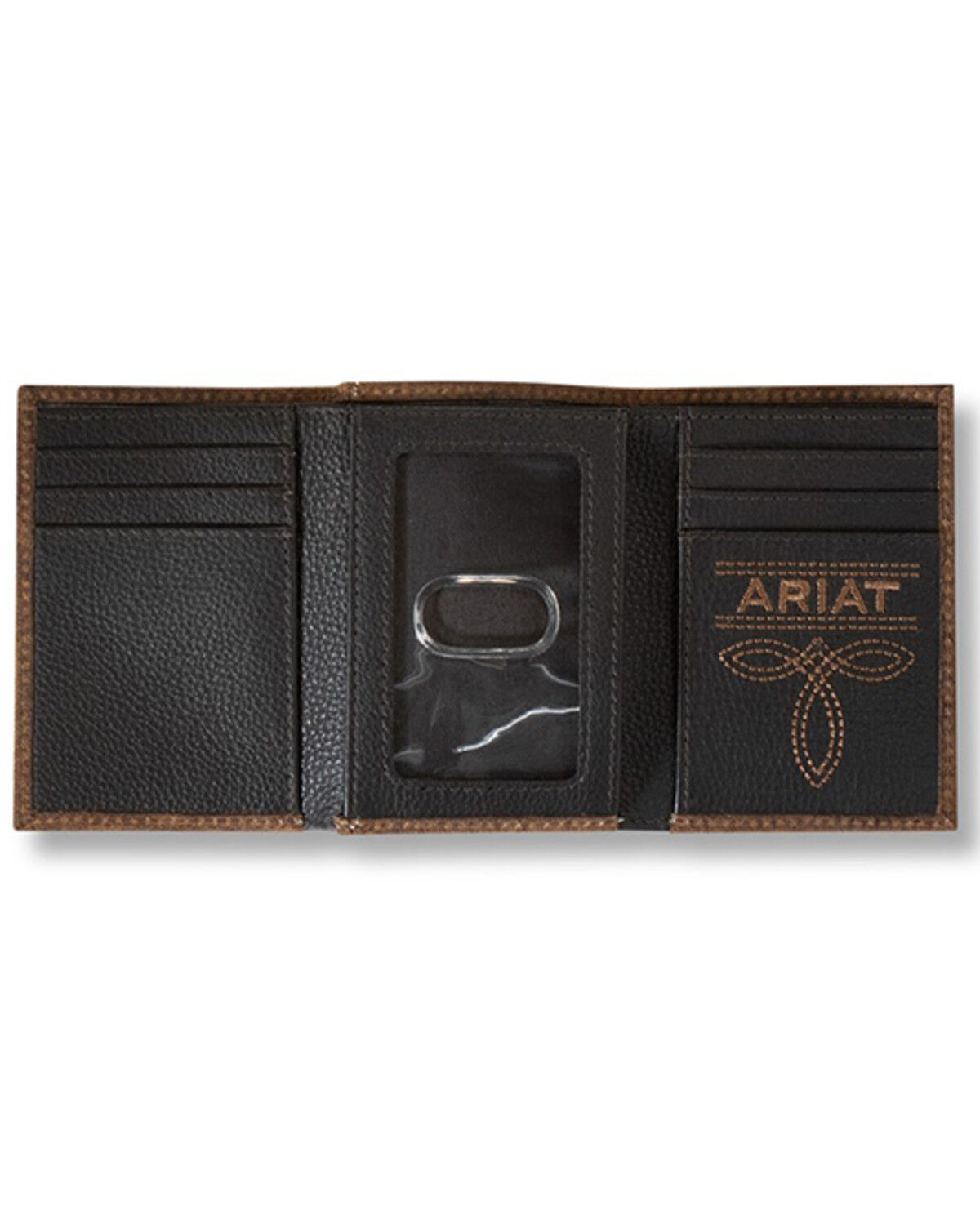Image #2 - Ariat Men's Tri-Fold Bull Hide Embroidered Wallet, Brown, hi-res