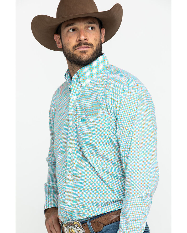 Wrangler Men's Classic Teal Geo Print Long Sleeve Western Shirt , Teal, hi-res